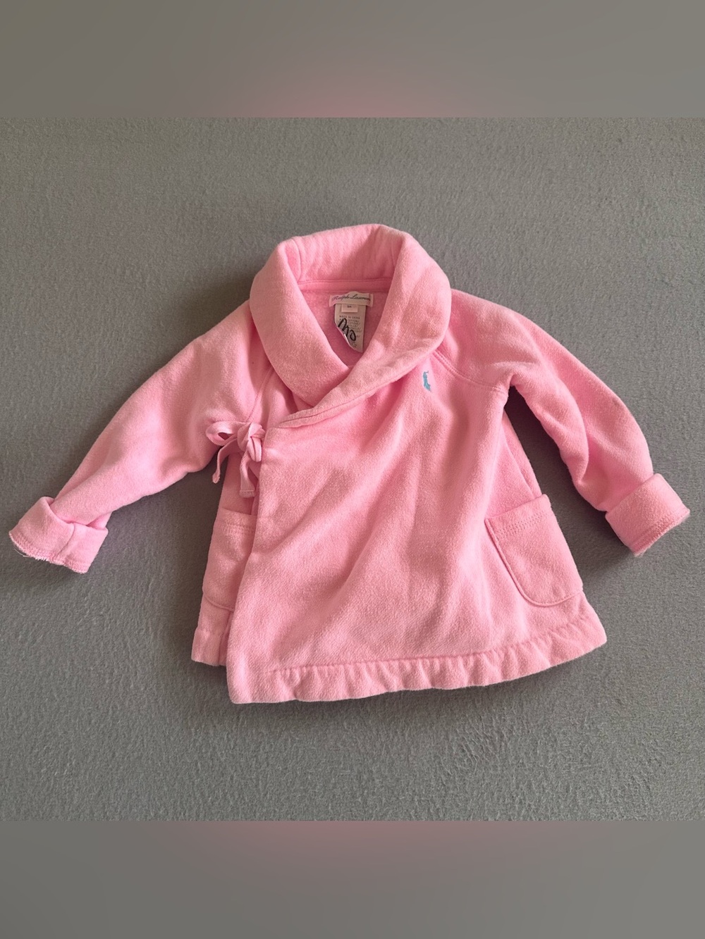 Ralph Lauren Baby Girl Wrap Around Sweater Jacket Size 9 Months Pink Pony